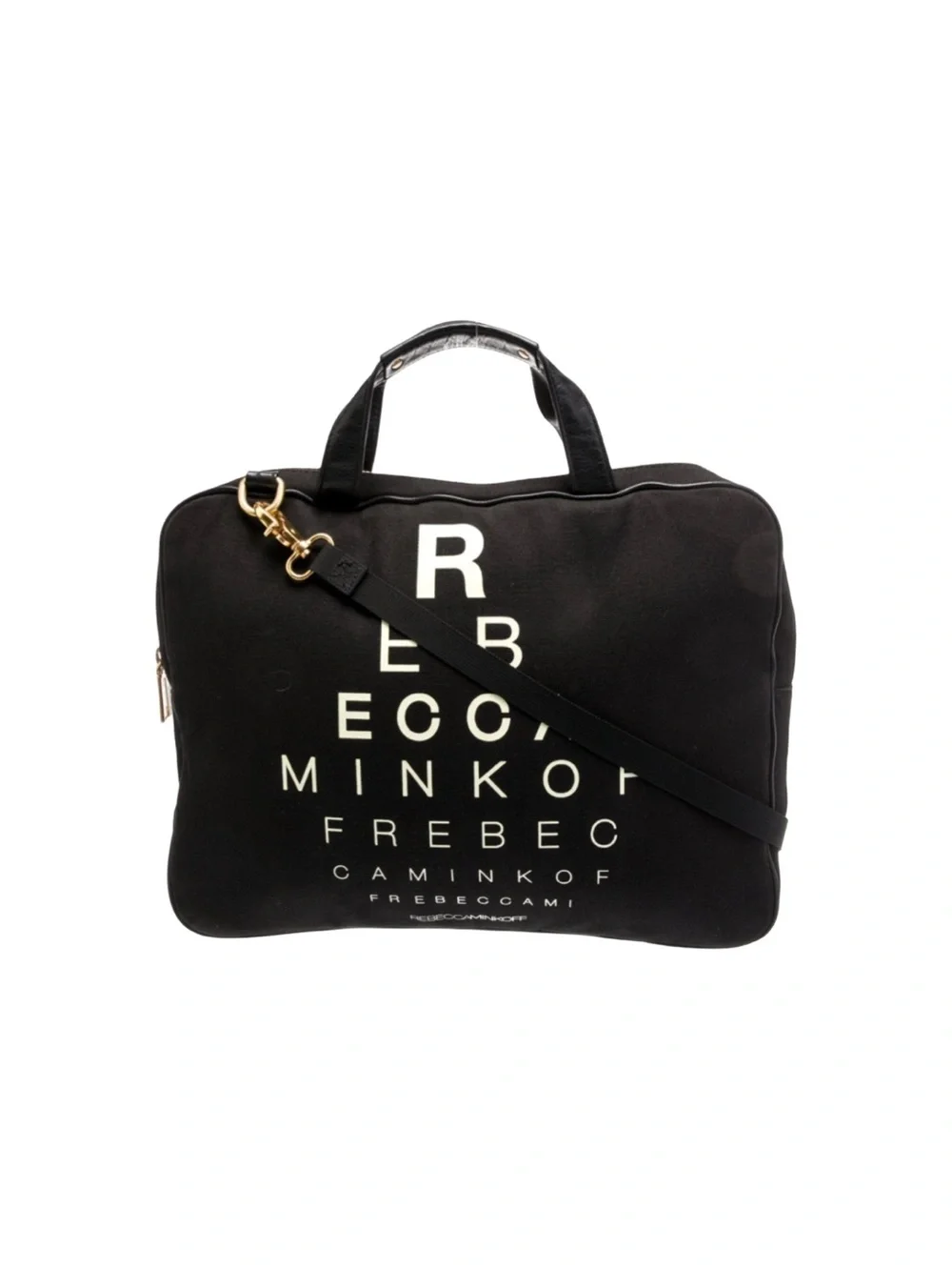 Rebecca Minkoff Eye Sight Chart Padded Black Canvas Messenger Laptop Shoulder Ba